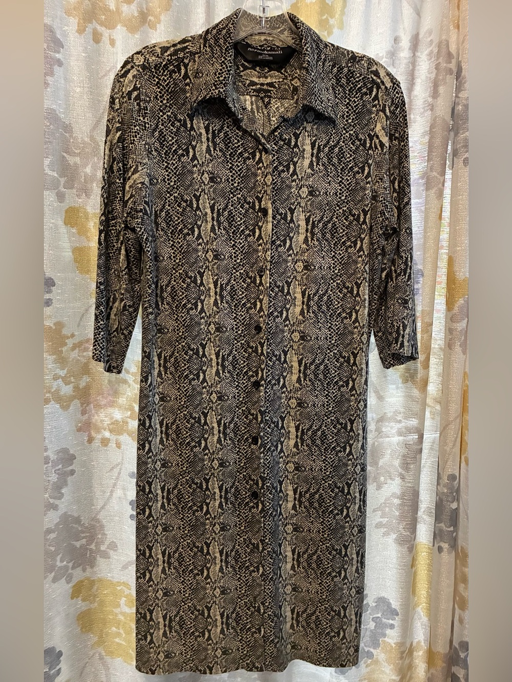 Norma Kamali Black & Cream Snake-Print Shirt Dress